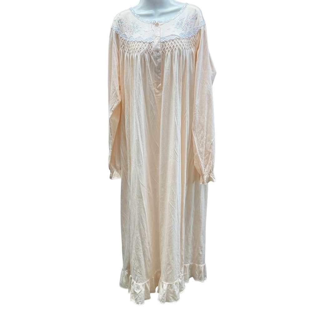Draper's & Damon's Peach Nightgown SZ 1X Lace Trim Embroidered Grandmacore Smock